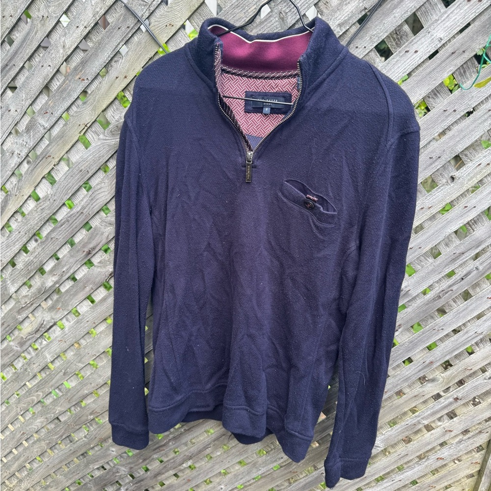 Ted Baker Navy and Maroon Quarter-Zip Sweater